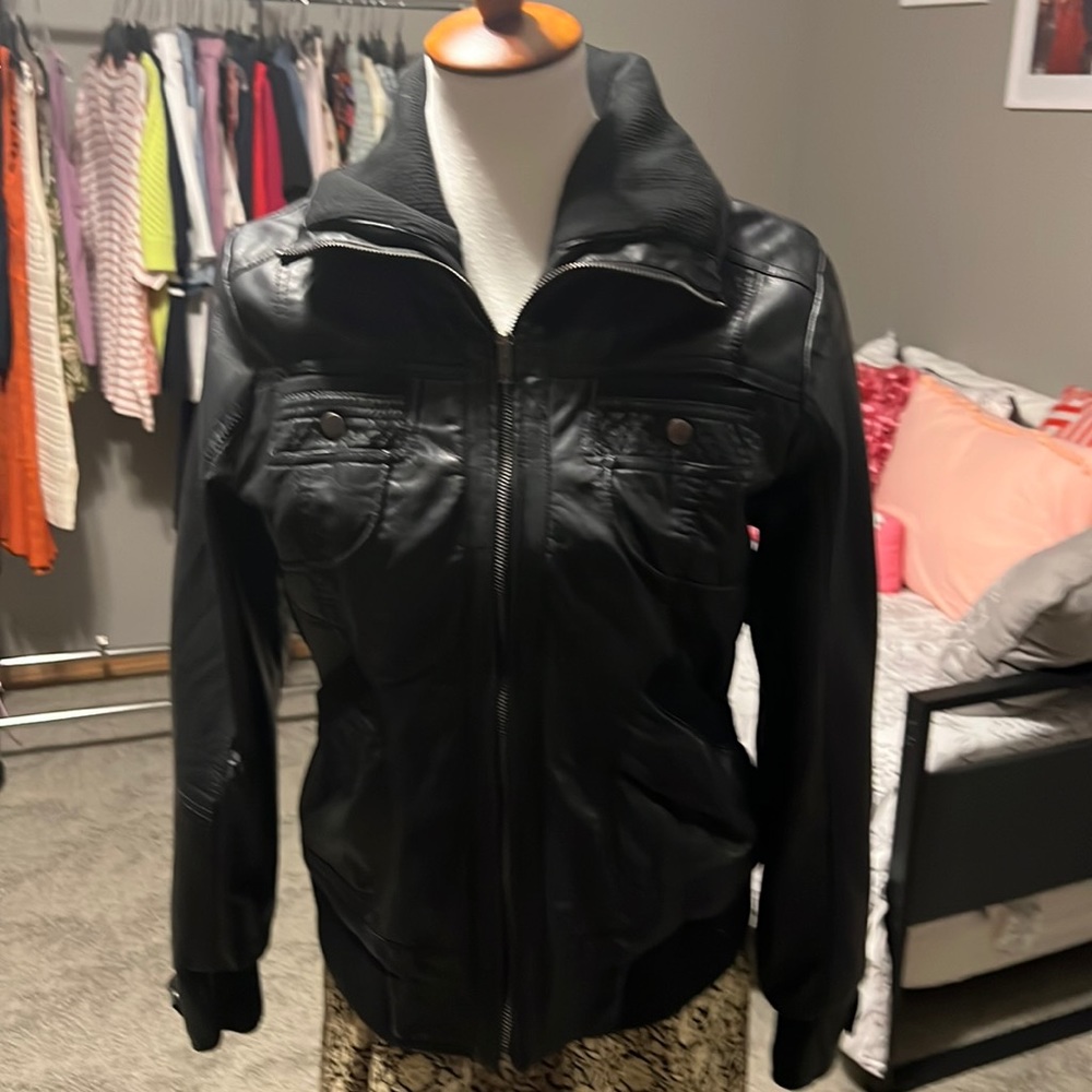 Leather look bomber